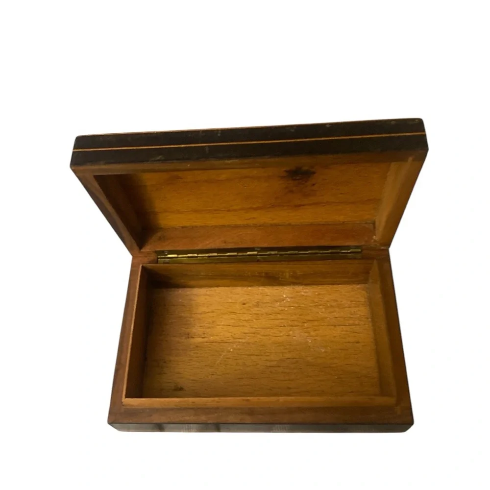 Vintage Wooden Floral Inlay Rectangular Box Made in Italy EUC Measures:3.25 X 5.